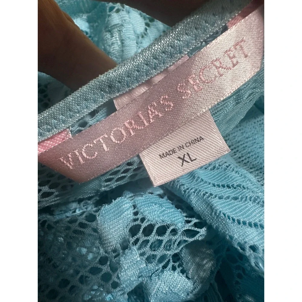 Victoria's Secret Vintage 2003 Aqua Blue Floral Lace Mesh Chemise‎ XL Y2K